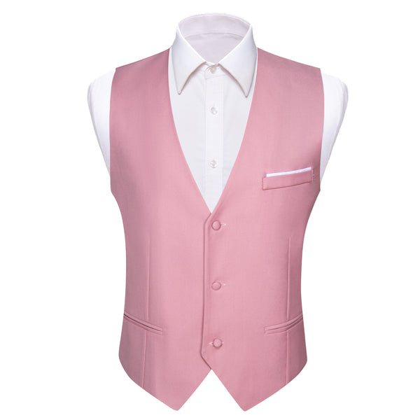 Baby Pink Solid Silk Men's V-Neck Business Vest