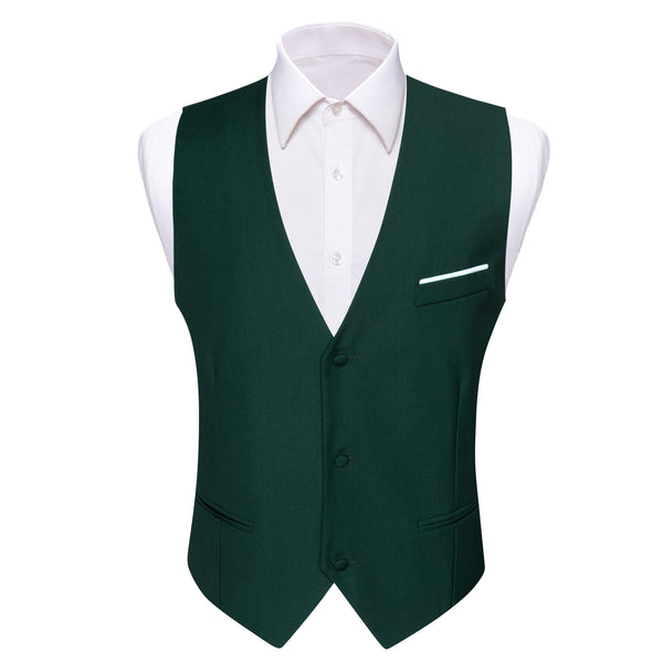 Emerald Green Solid Silk Men's V-Neck Business Vest