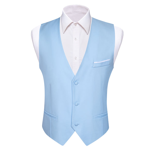 Baby Blue Solid Silk Men's V-Neck Business Vest