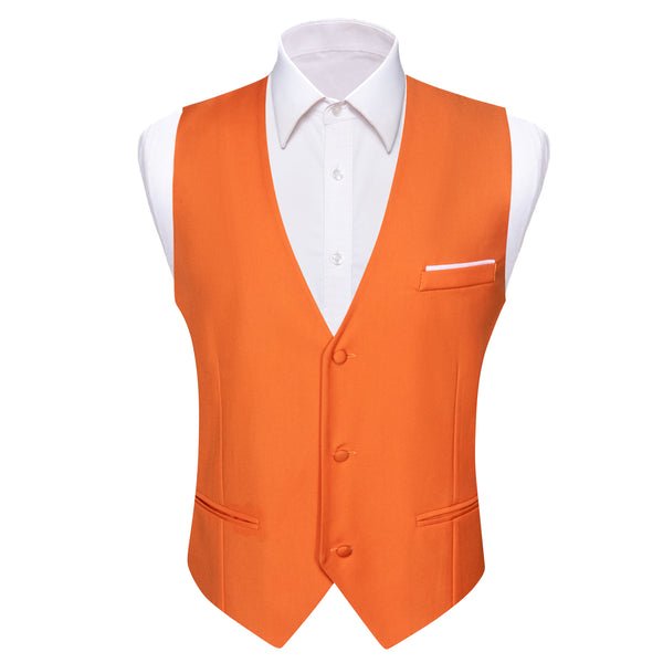Orange Solid Silk Men's V-Neck Business Vest