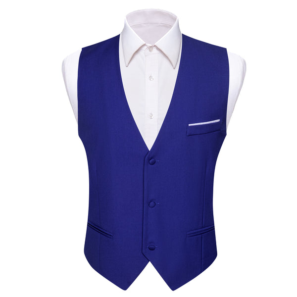 Royal Blue Solid Silk Men's V-Neck Business Vest