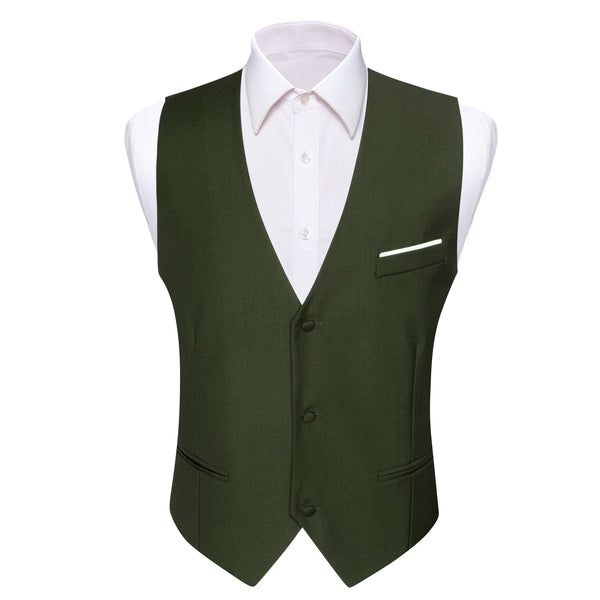 Ties2you Men's Vest Olive Green Solid Silk V-Neck Business Suit Vest