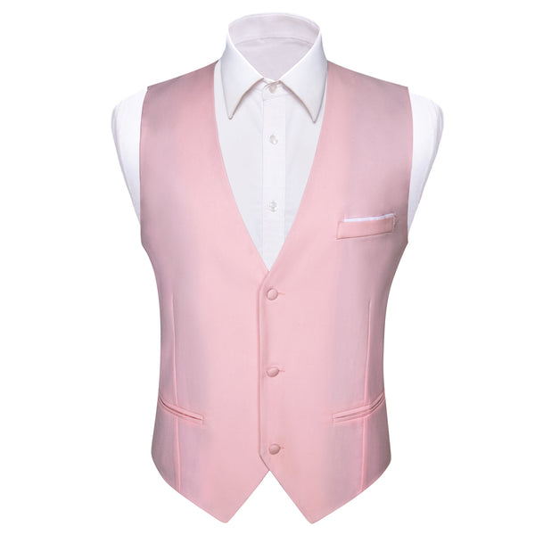 Pink Solid Silk Men's V-Neck Business Vest