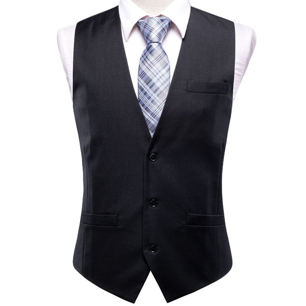 Black Cotton Solid Splicing Jacquard Men's Vest