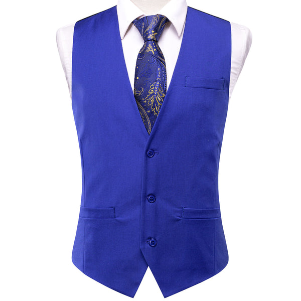 Blue Cotton Solid Splicing Jacquard Men's Vest