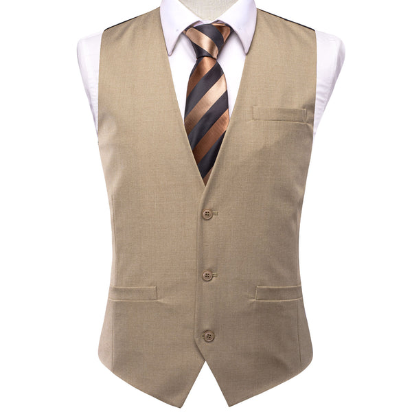 Khaki Cotton Solid Splicing Jacquard Men's Vest