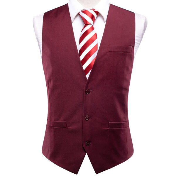 Ties2you Red Vest Burgundy Cotton Solid Splicing Jacquard Men's Vest