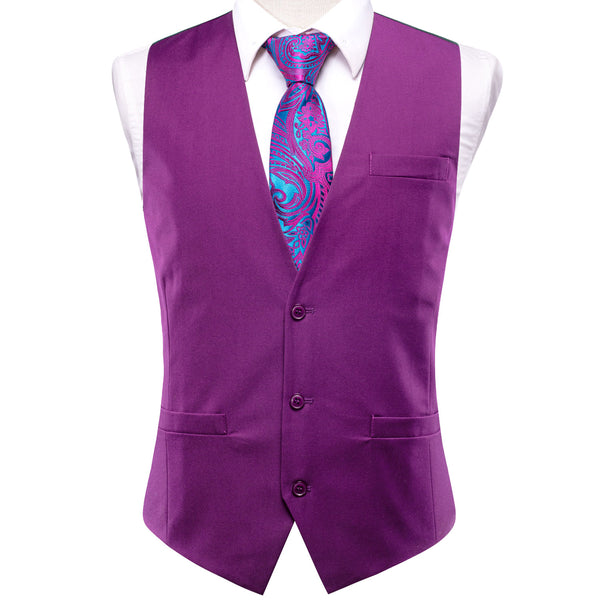 Purple Cotton Solid Splicing Jacquard Men's Vest