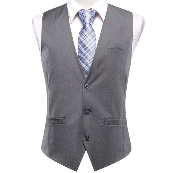 Grey Cotton Solid Splicing Jacquard Men's Vest