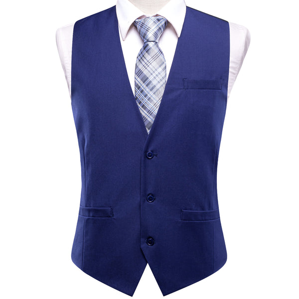 Royal Blue Cotton Solid Splicing Jacquard Men's Vest