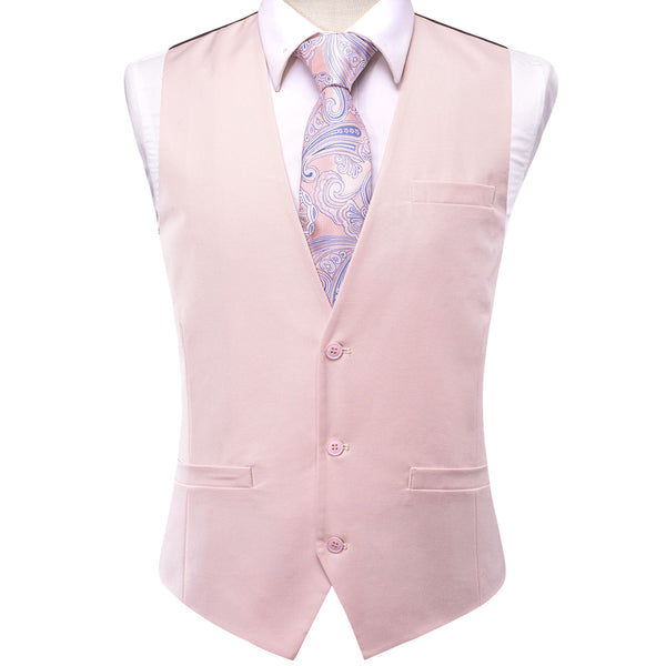 Baby Pink Cotton Solid Splicing Jacquard Men's Vest