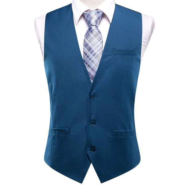 Lake Blue Cotton Solid Splicing Jacquard Men's Vest