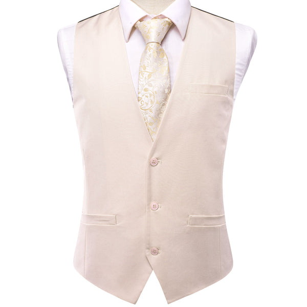 Beige Cotton Solid Splicing Jacquard Men's Vest