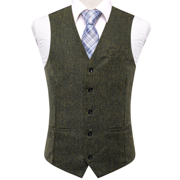 Dark Green Solid Wool Splicing Jacquard Men's Vest