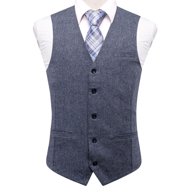 Blue Grey Solid Wool Splicing Jacquard Men's Vest