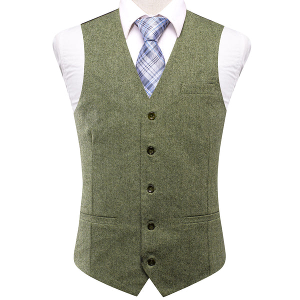 Green Solid Wool Splicing Jacquard Men's Vest