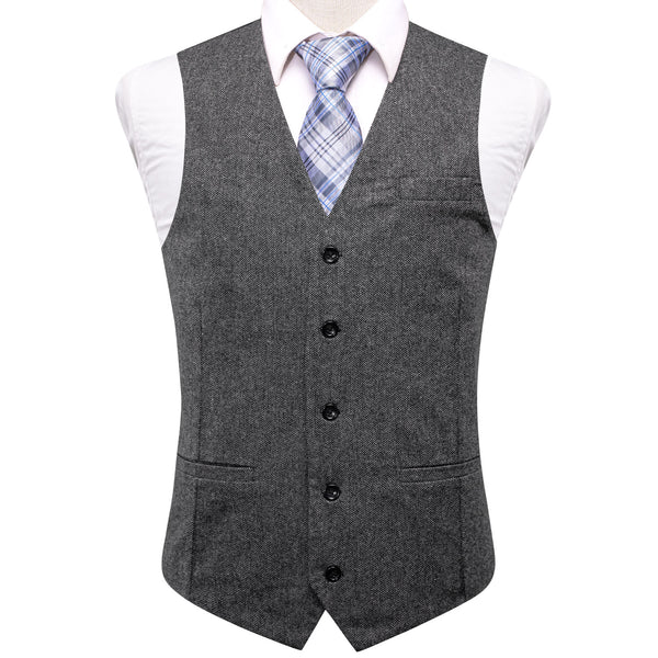Dark Grey Solid Wool Splicing Jacquard Men's Vest