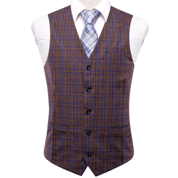 Golden Blue Plaid Wool Splicing Jacquard Men's Vest
