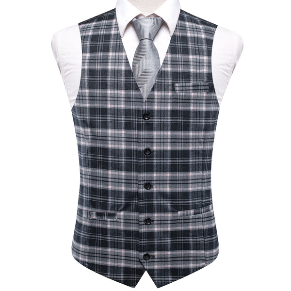 Pink Grey Plaid Wool Splicing Jacquard Men's Vest