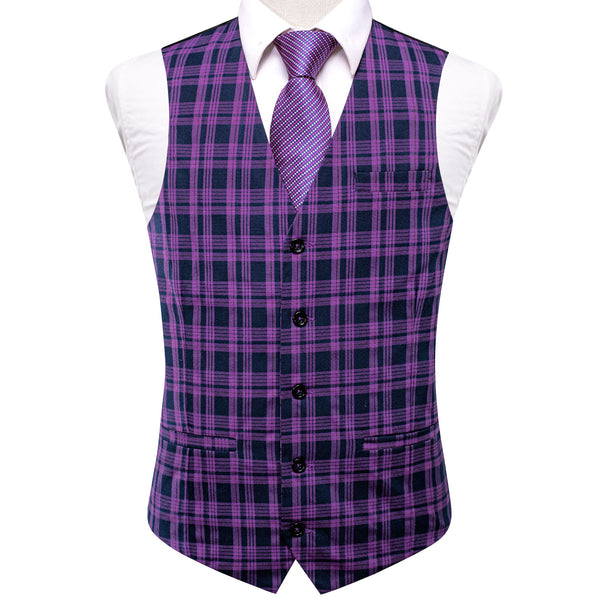Black Purple Plaid Wool Splicing Jacquard Men's Vest