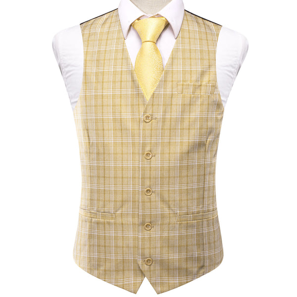 Light Yellow Plaid Splicing Jacquard Men's Vest