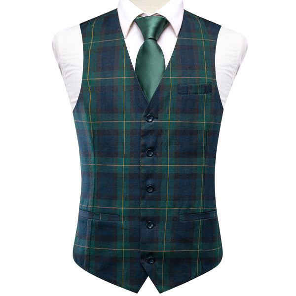 Blue Green Plaid Splicing Jacquard Men's Vest