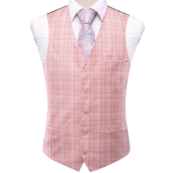 Pink White Plaid Splicing Jacquard Men's Vest