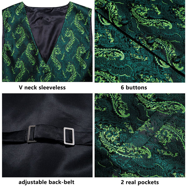 Black Green Floral Jacquard Silk mens vests sale