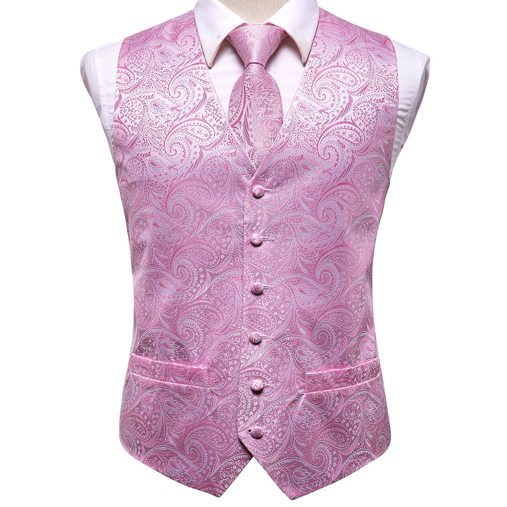 Pink Paisley Jacquard Silk Men's Vest