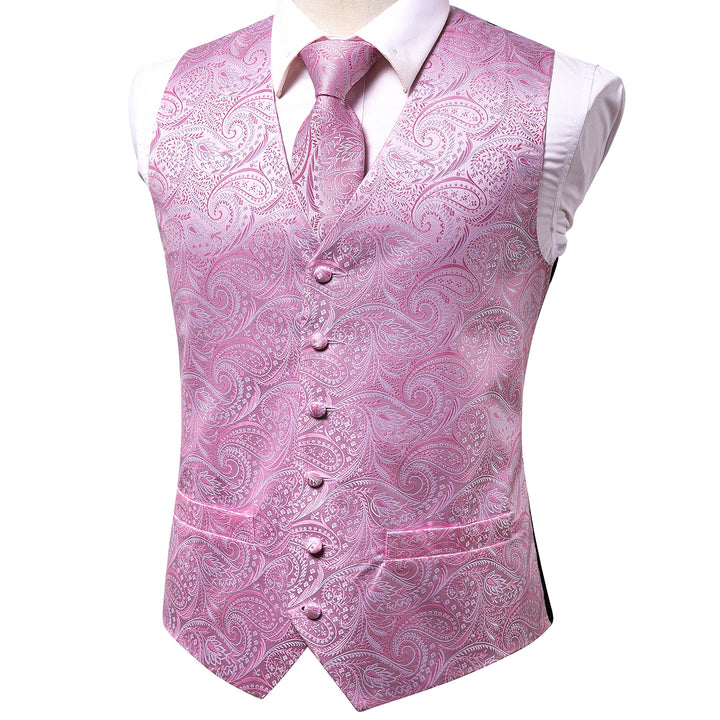 Pink Paisley Jacquard Silk suit mens vests