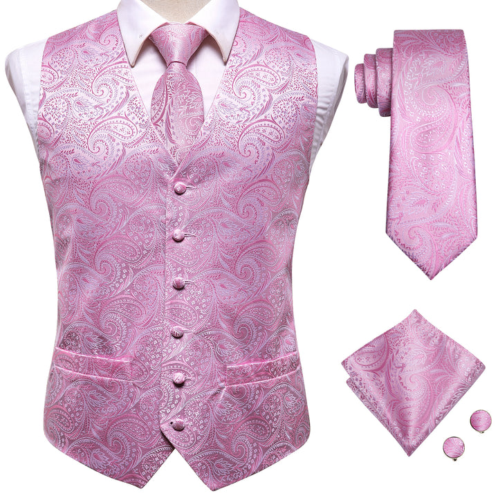 Pink Paisley Jacquard Silk Men's party vest