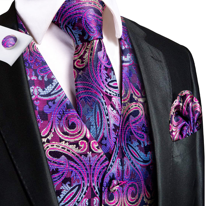 Purple Jacquard paisley mens silk vest outfit men