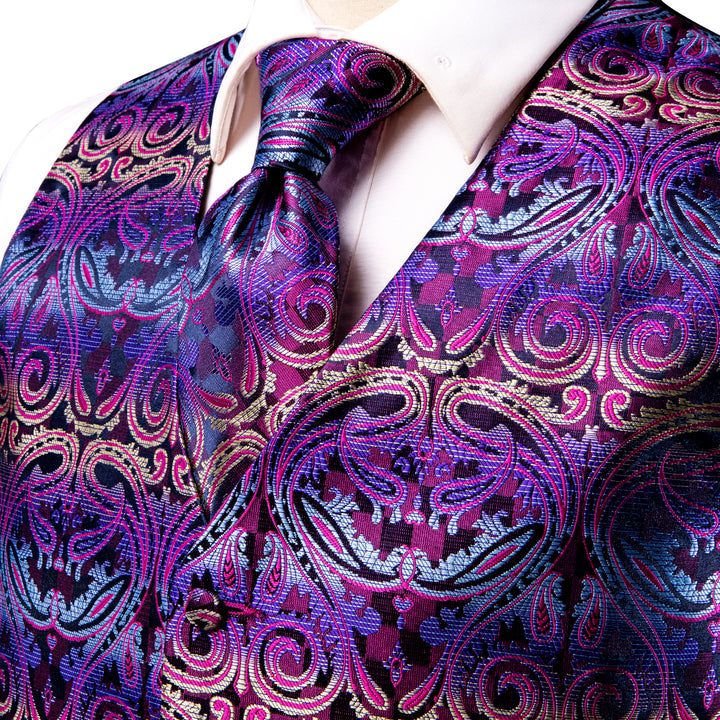 Purple Jacquard Silk Paisley Mens wedding vests