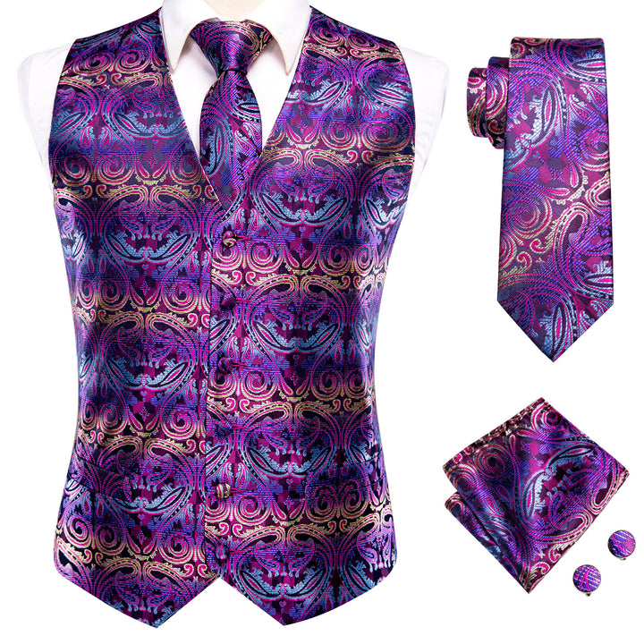 Purple Jacquard paisley silk mens vests wedding
