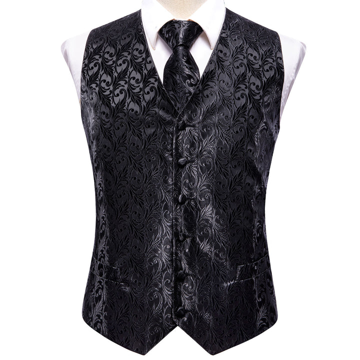 Silver Black Floral Jacquard Silk Men's business suit vest