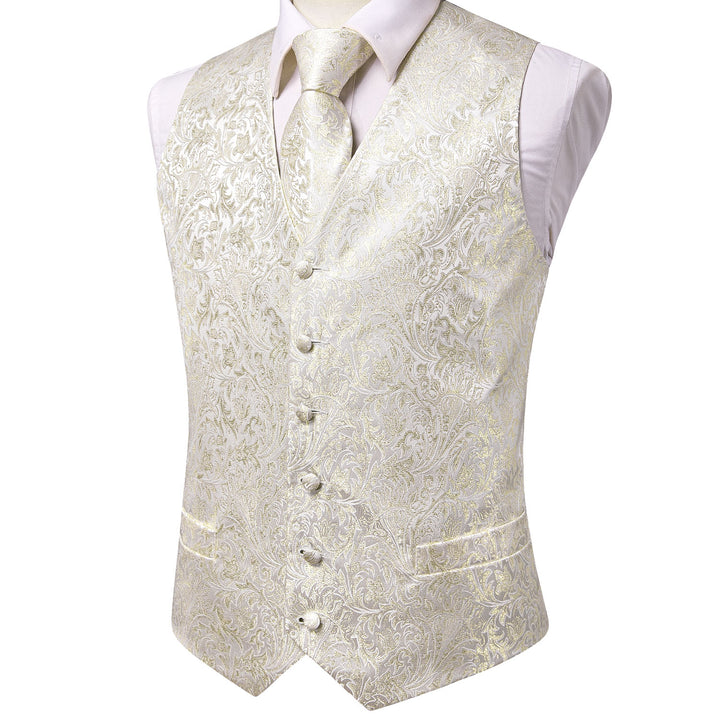 Champagne White Floral Jacquard Silk Men's Vest 