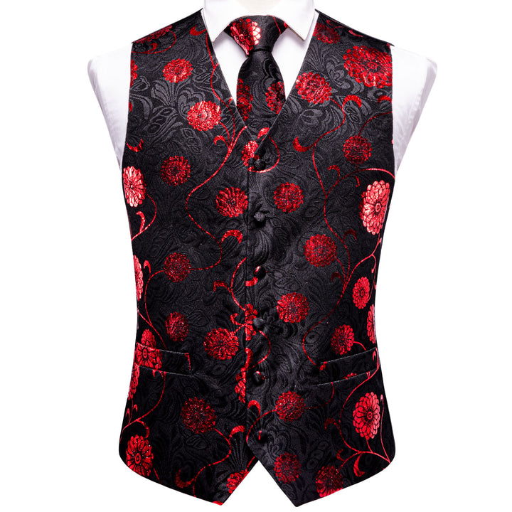 black red floral mens silk clothing vest