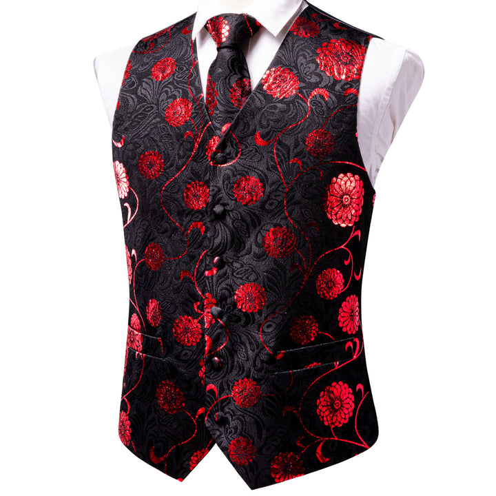 black red flower silk vest mens outfit