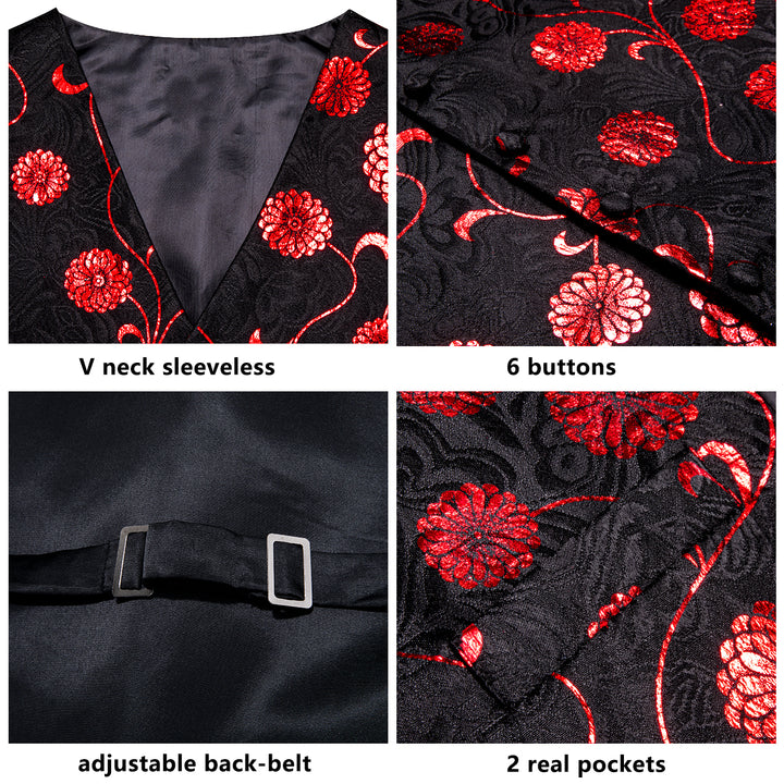 N neck black rose floral mens silk vest wedding outfit