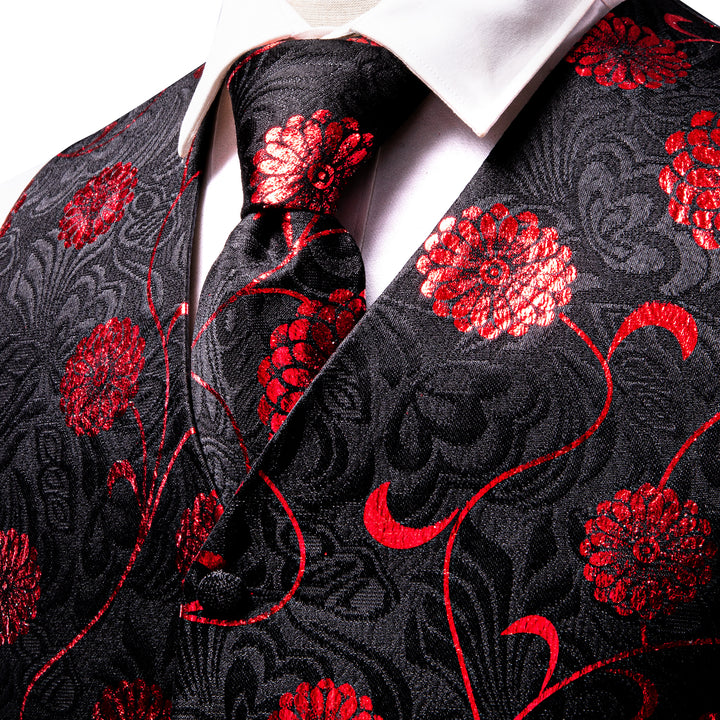 black red floral mens silk wedding vest for groom