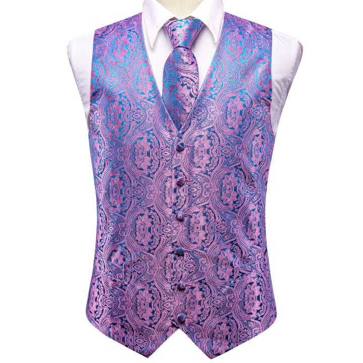 Blue Purple Paisley silk button vest mens