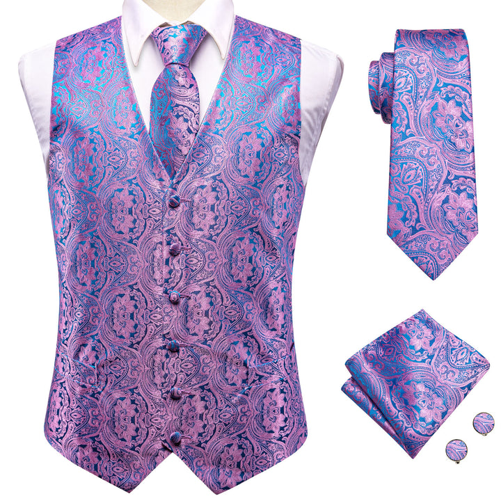 Blue Purple Paisley silk mens formal wear vest