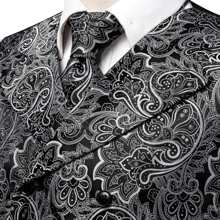Black White Paisley Jacquard Silk mens warehouse vests