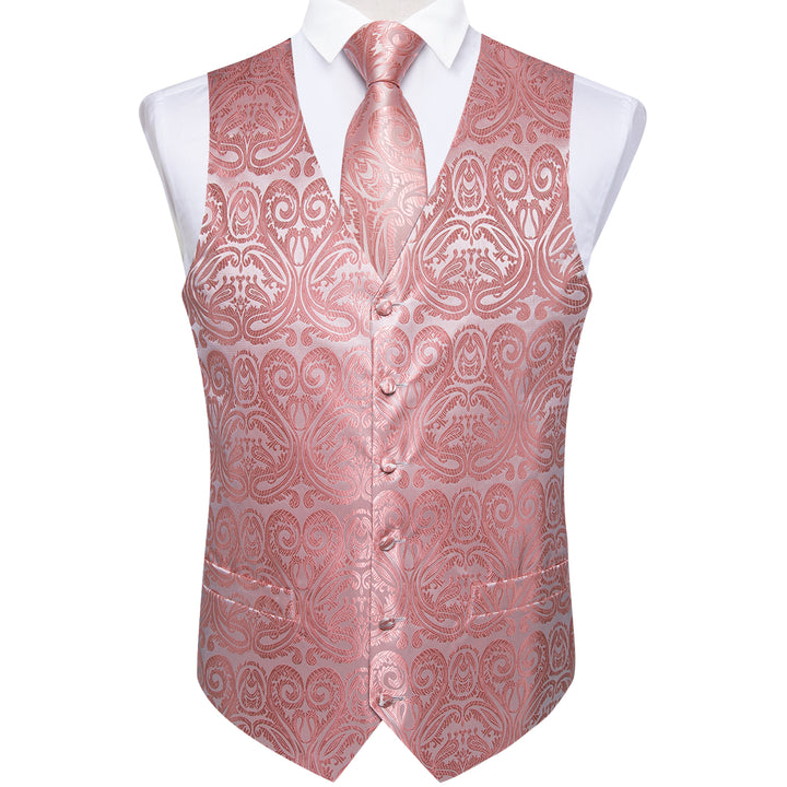 Pink Paisley Jacquard Silk Men's vest styles