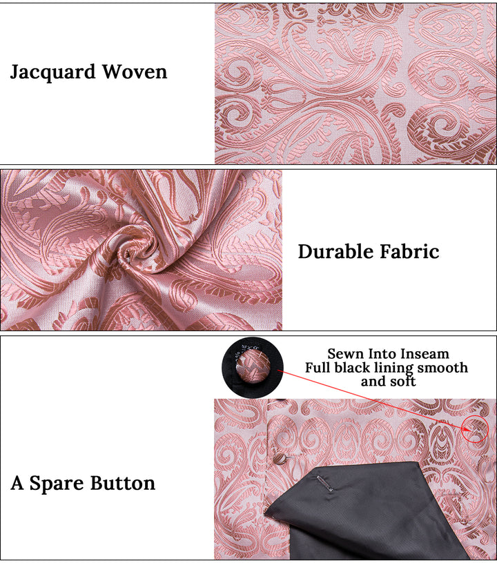 Pink Paisley Jacquard Silk Men's vest for men suit