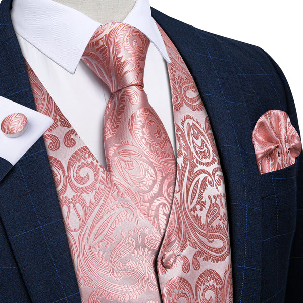mens pink dress vest Men's Hot Pink Paisley Vest with Neck Tie 3XL / Hot Pink