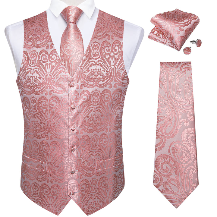 Pink Paisley Jacquard Silk Men's waistcoat vest