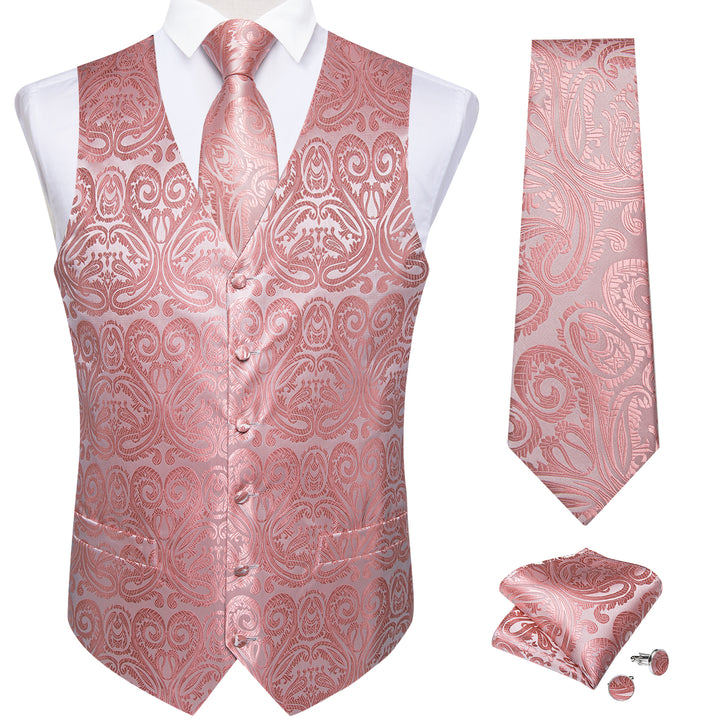 Pink Paisley Jacquard Silk sleeveless suit mens