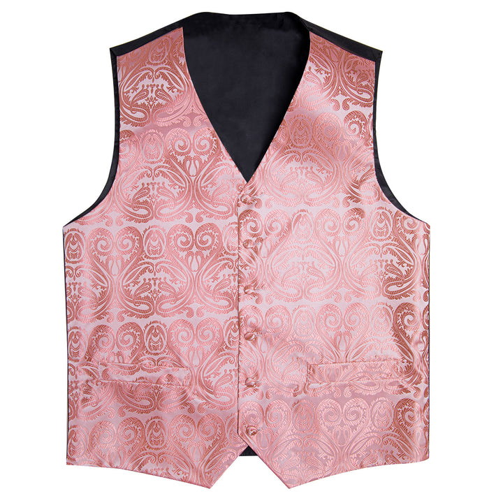 Silver Pink Paisley Jacquard Silk Men Vest