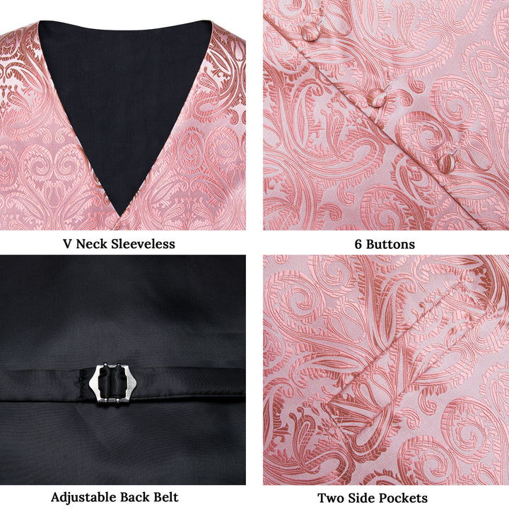 Silver Pink Paisley Jacquard Silk Men Vest